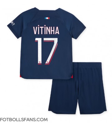 Paris Saint-Germain Vitinha Ferreira #17 Replika Hemmatröja Barn 2023-24 Kortärmad (+ Korta byxor)
